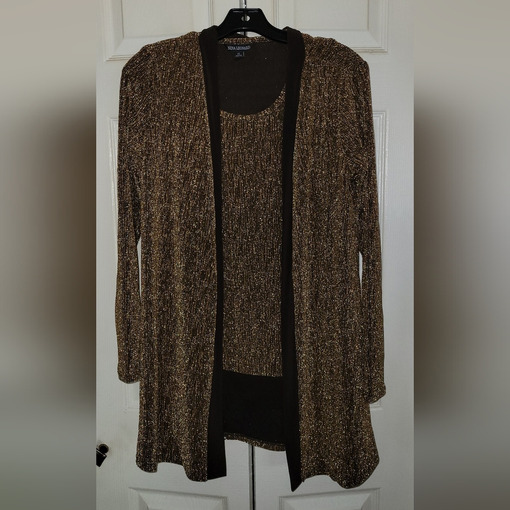 Nina Leonard Metallic Gold Metalic Blazer With Matching Tank. #18